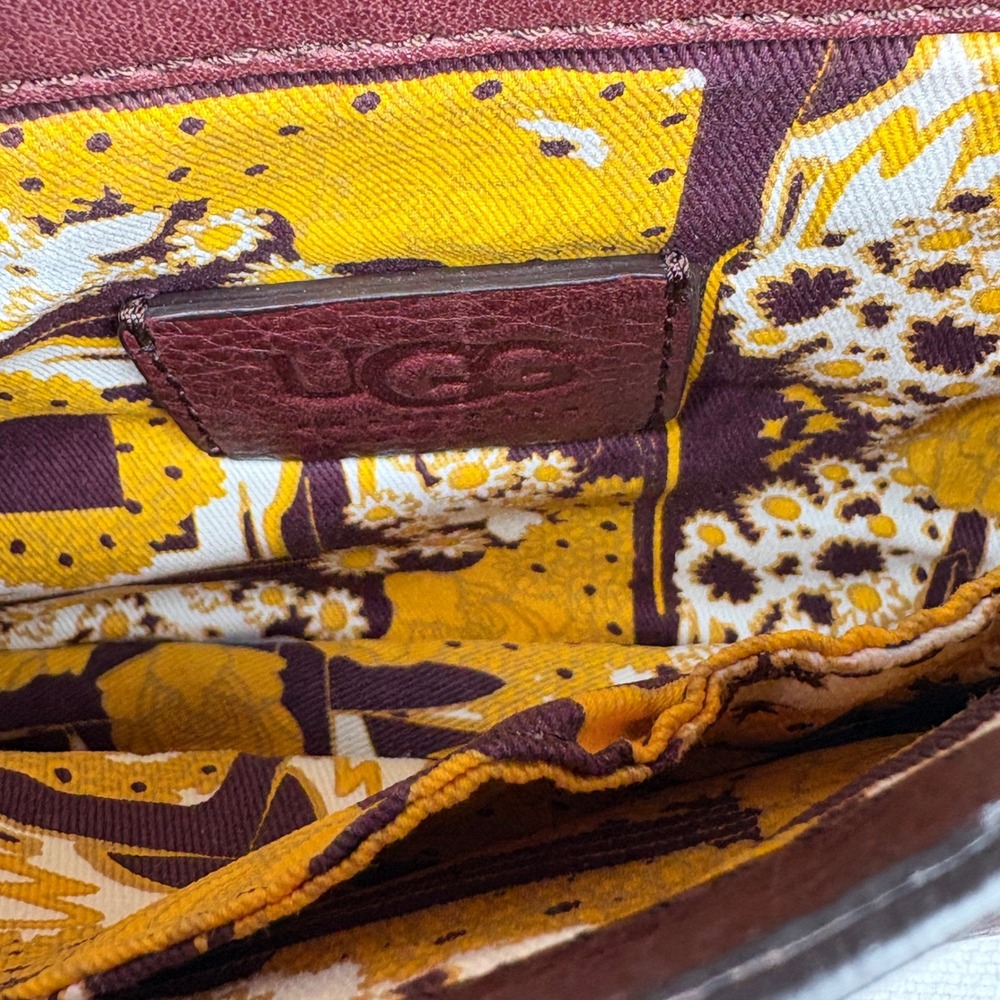 UGG Burgundy Brooklyn Pebbled  Leather Mini Crossbody Bag Turn Lock Chain Strap - Picture 5 of 16